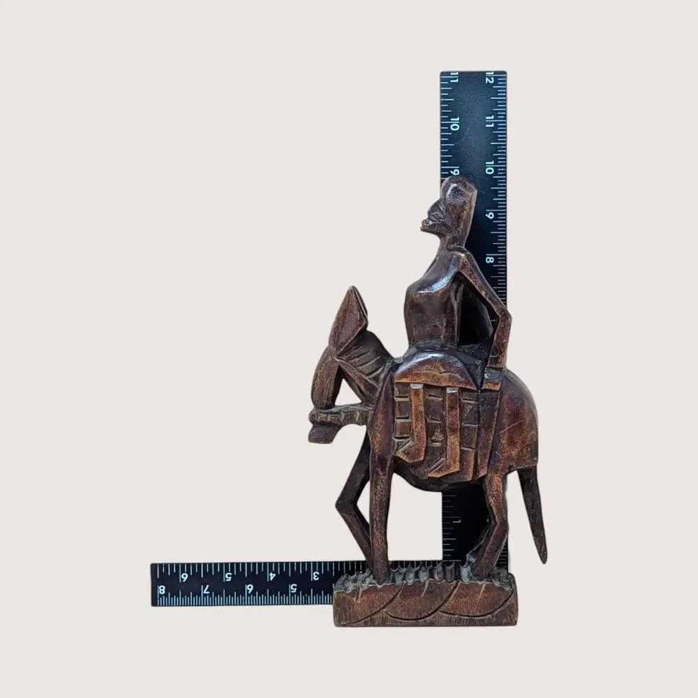 Vintage African Hand Carved Wood Woman on Horse Figurine